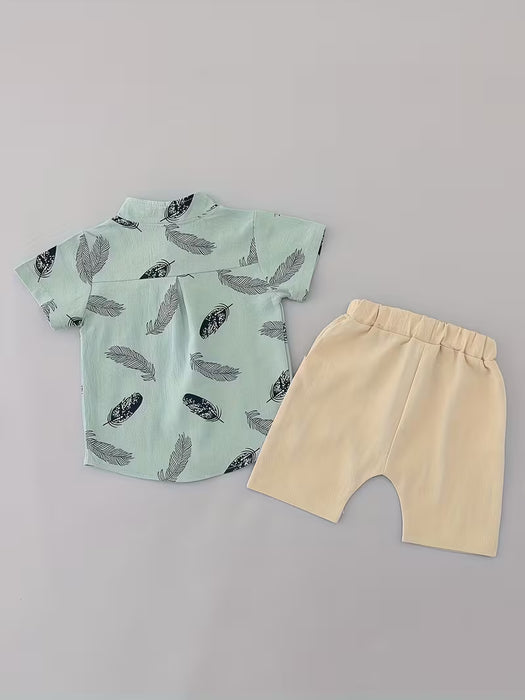 Conjunto de camiseta de plumas de verano para niños, manga corta y pantalones cortos