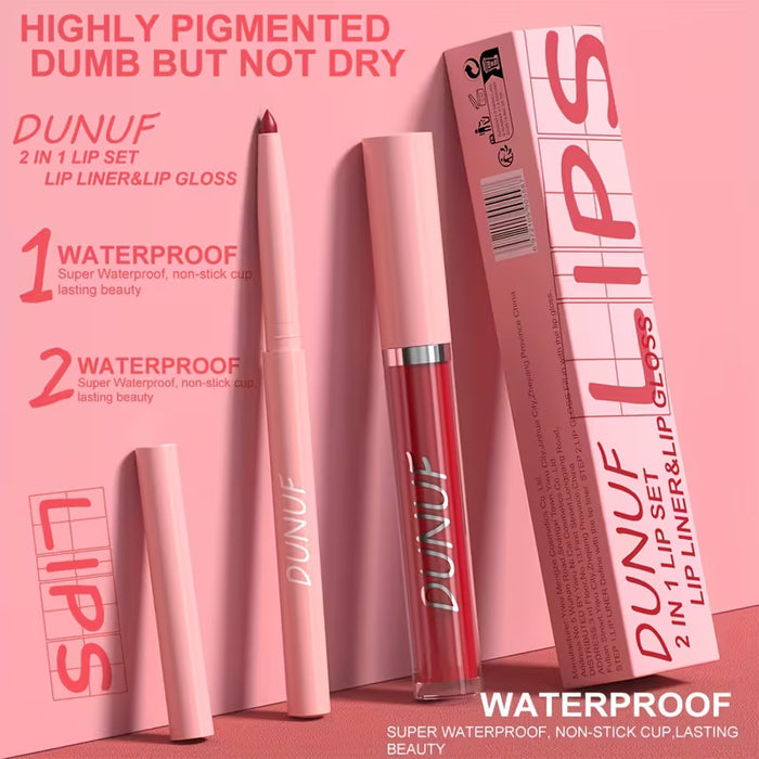Set 2 en 1 de Lápiz Labial y Brillo Labial Mate Aterciopelado, Duradero