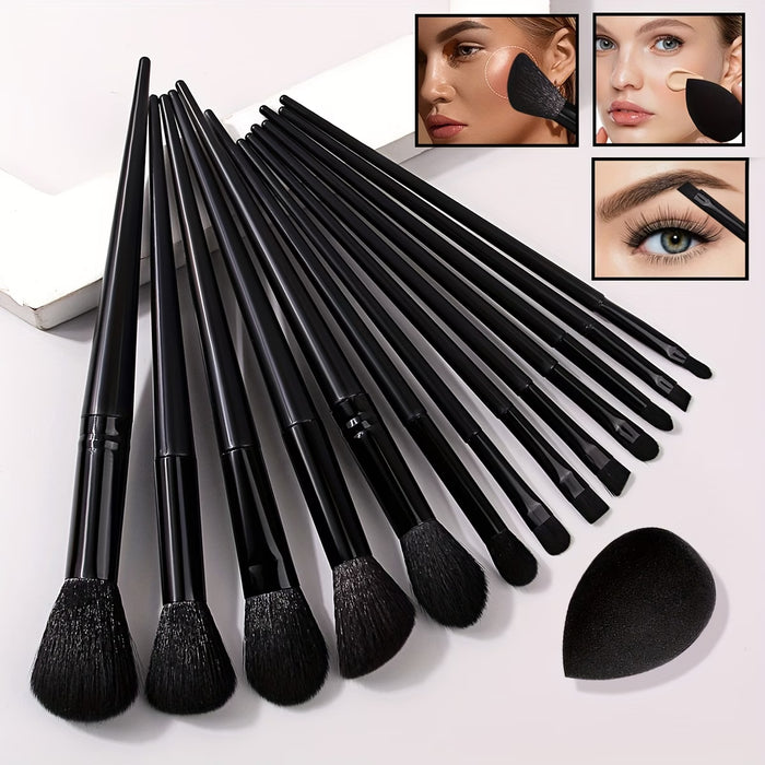 Juego completo de 12 brochas de maquillaje y una esponja estilo beauty blender