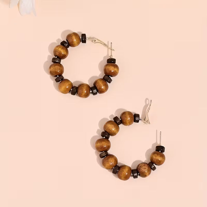 Un Par de Pendientes con Cuentas de Madera, Estilo Bohemio Vintage