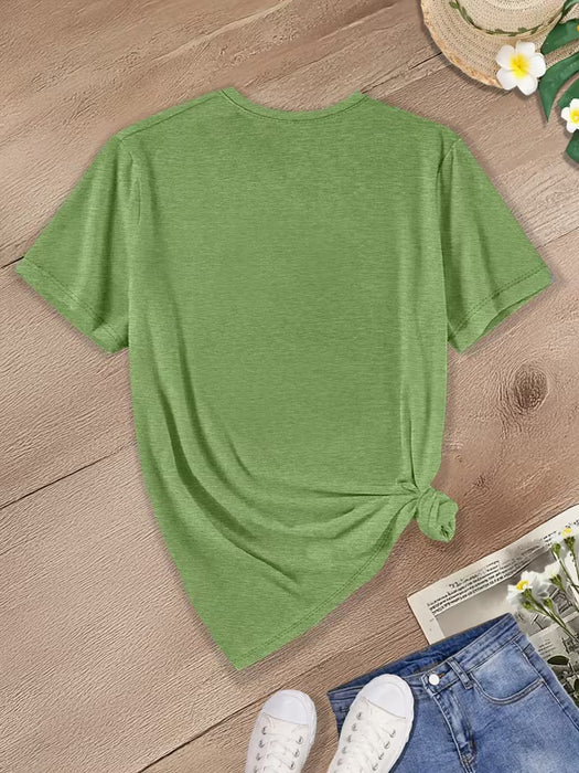 Camiseta de manga corta y cuello redondo para mujer con estampado vegetariano de latido de corazón
