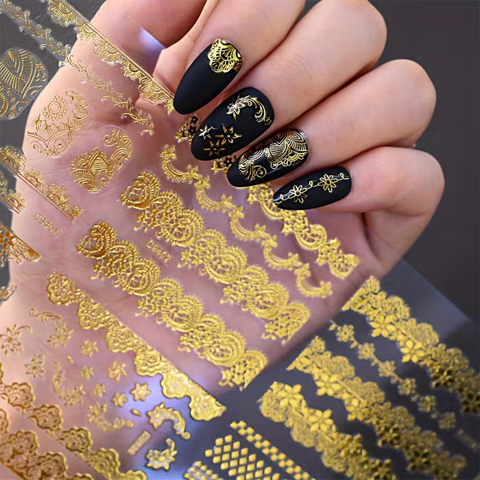 Set de 30 Stickers Dorados para Uñas - Diseños Metálicos Autoadhesivos con Estrellas, Lunas, Corazones