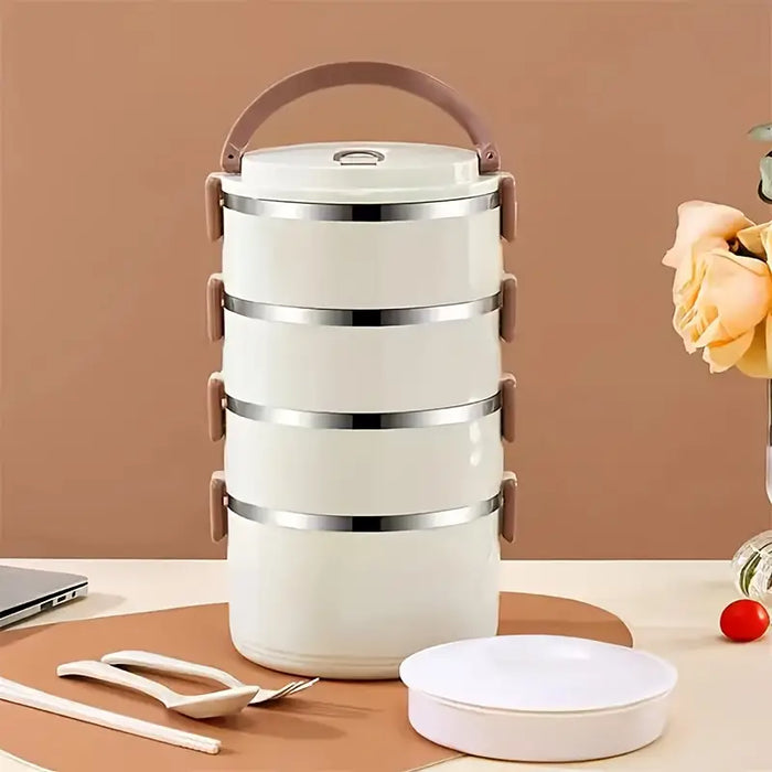 Fiambrera de acero inoxidable de 4 capas, contenedor bento portátil