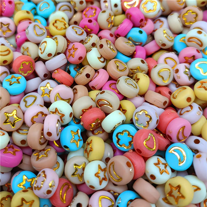 120 pcs de cuentas acrilicas coloridas para fabricación de joyas con figuras de luna, estrealla y más
