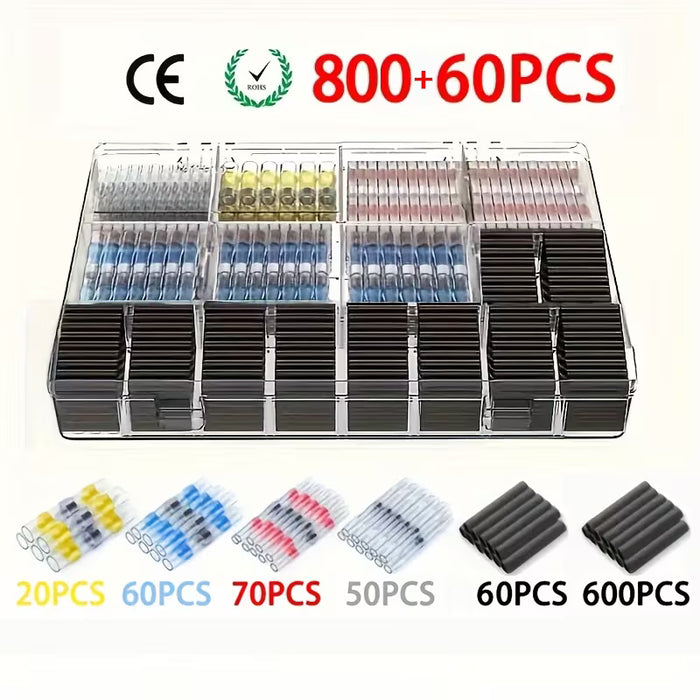 800+60 piezas Conectores de cable sellados con soldadura impermeables