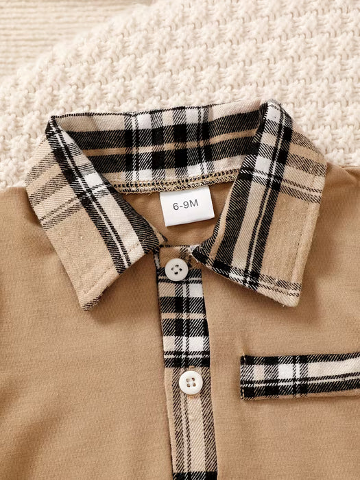 Camisetas con Cuello de Cuadros para Niño y Shorts Casuales con Cintura Elástica