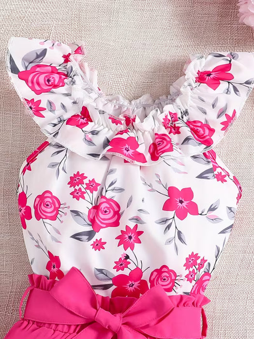 Conjunto de dos piezas con top sin mangas de estampado floral