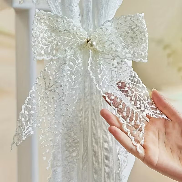 Lazos de Cortina con Lazo Elegante, Encaje de Perlas Delicado