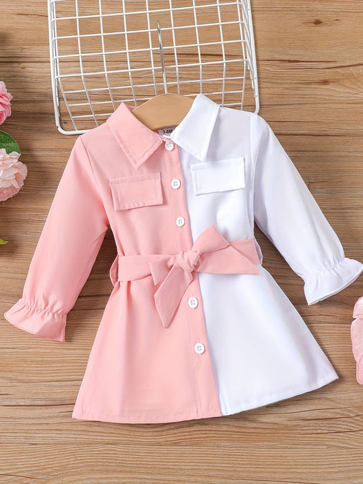 Vestido casual de manga larga para niñas bebés de botonadura simple