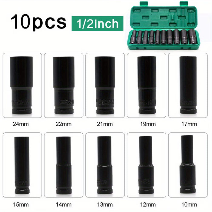 Juego de 10 llaves de impacto métricas profundas, llaves de vaso de 1/2 pulgada de alta resistencia, para desmontar neumáticos