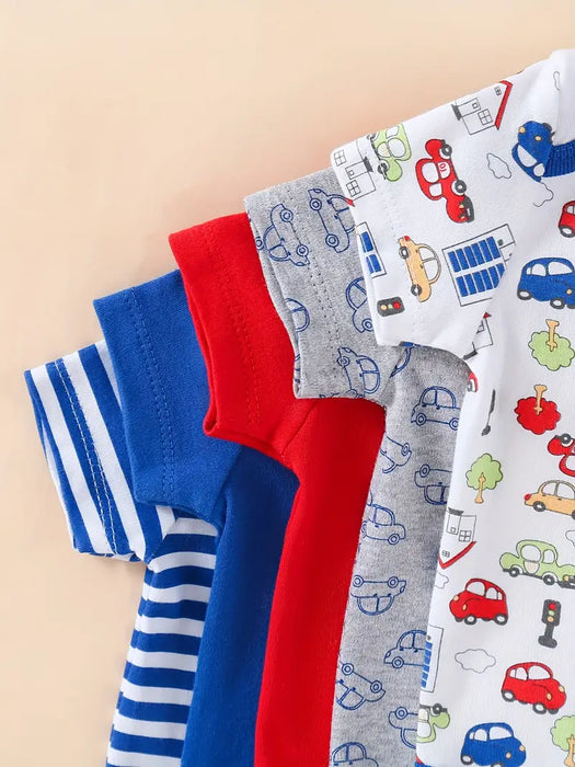 Conjunto de 5pcs body de manga corta para bebé niño con estampado de coches
