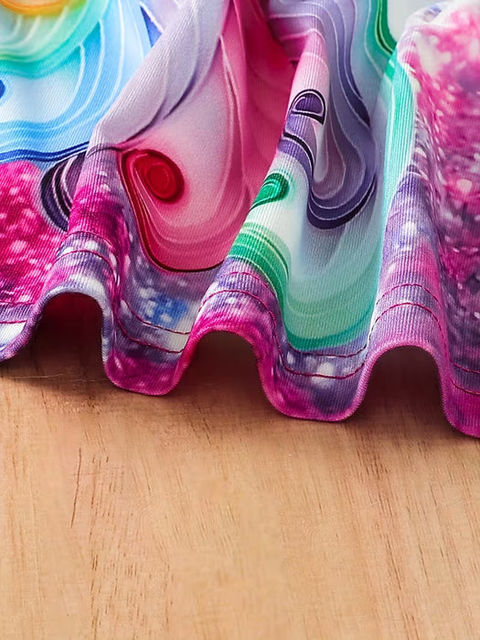 Vestido de Verano para Niñas con Estampado de Unicornio Tie-Dye