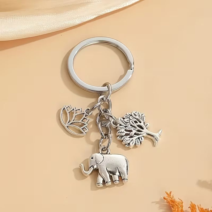 1 pieza de llavero de elefante plateado