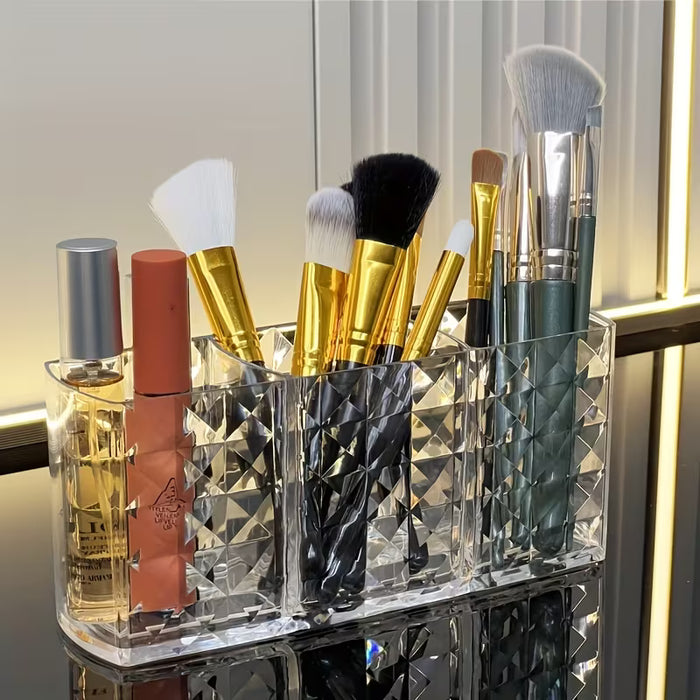 1pc Organizador de Brochas de Maquillaje de Acrílico con 3 Compartimentos
