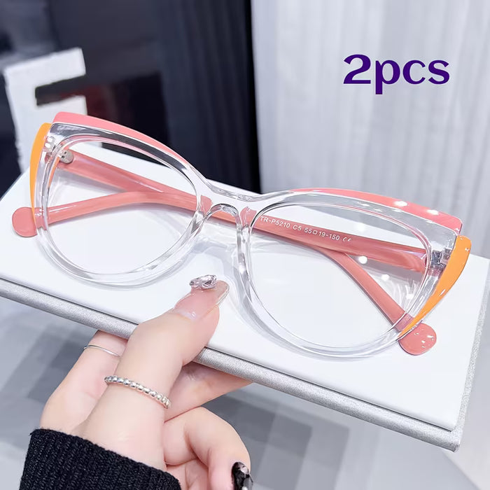 Pack de 2 Gafas ShowCute Y2K Estilo Cat-Eye, Bisagras de Metal, Diseño de Montura Completa