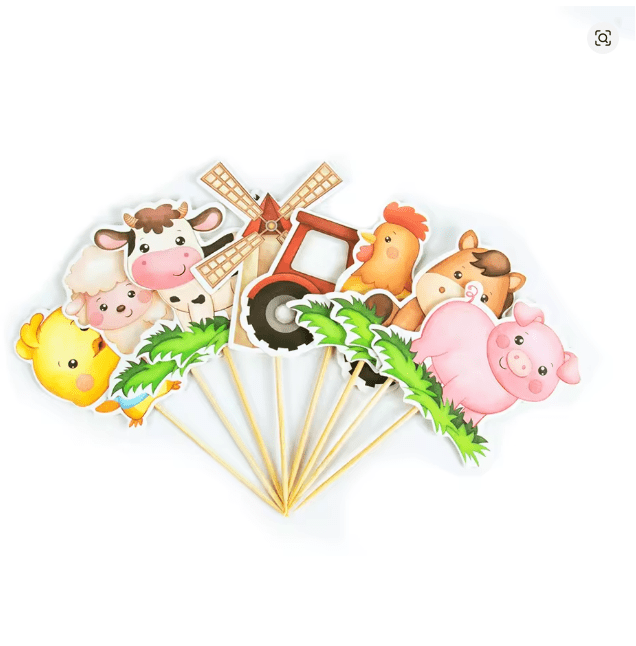 8uds. De adornos para magdalenas de papel de animales de granja, selecciones para pasteles temáticos - Quierox - Tienda Online