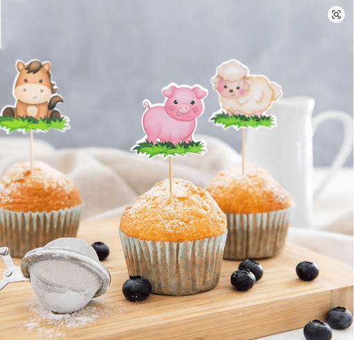 8uds. De adornos para magdalenas de papel de animales de granja, selecciones para pasteles temáticos - Quierox - Tienda Online