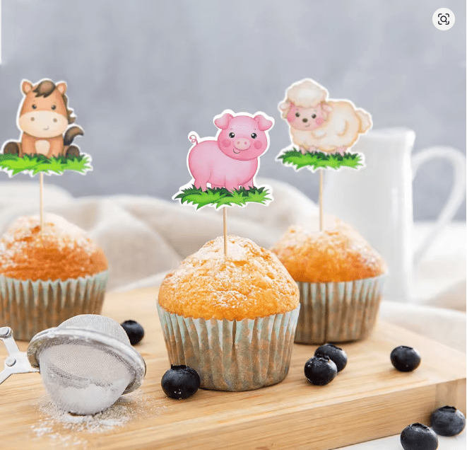 8uds. De adornos para magdalenas de papel de animales de granja, selecciones para pasteles temáticos - Quierox - Tienda Online