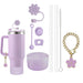 9 accesorios: 3 tapones antiderrames, funda con pajita y flores, 2 pajitas y cepillos, y 1 cadena - Quierox - Tienda Online