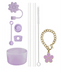 9 accesorios: 3 tapones antiderrames, funda con pajita y flores, 2 pajitas y cepillos, y 1 cadena - Quierox - Tienda Online