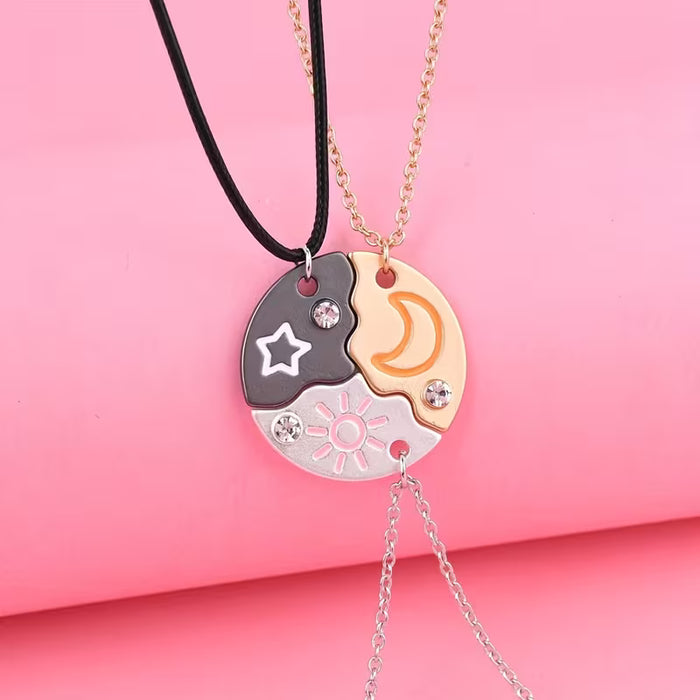 Collar de 3 piezas con estrella, luna y sol, para adolescentes