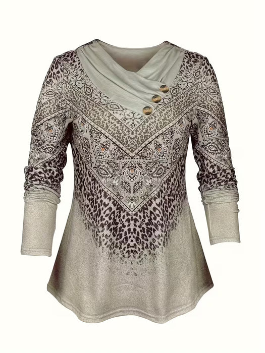 Camiseta Casual de Manga Larga con Estampado Digital para Mujer