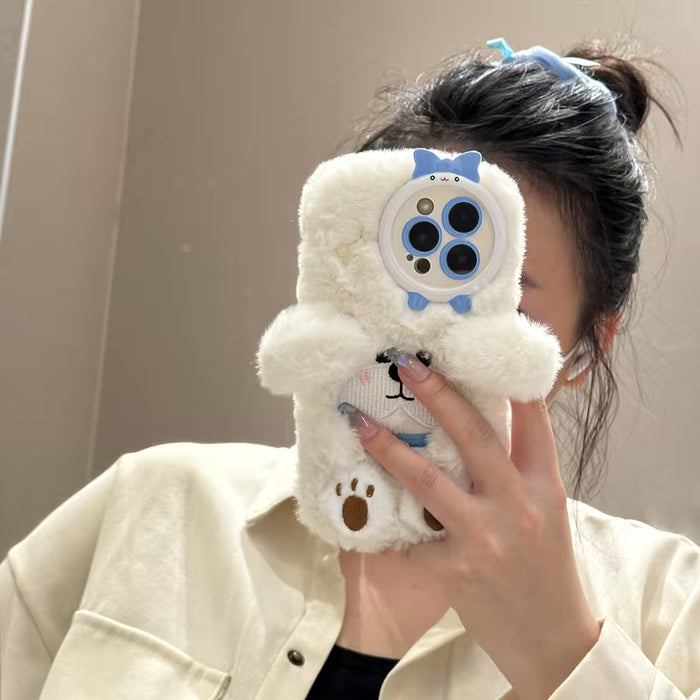 Adorable funda para teléfono con diseño de perro pequeño y esponjoso para iphone 12