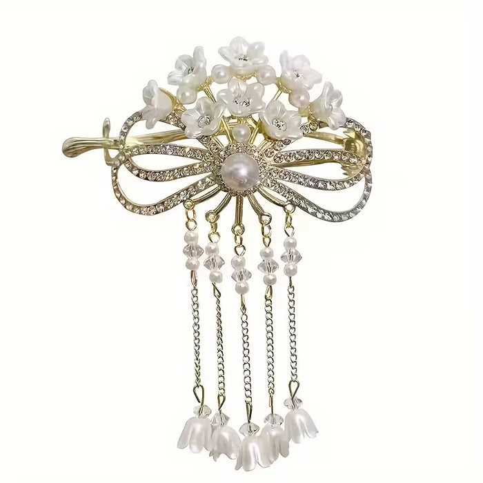 Elegante Horquilla con Lazo y Borla, Accesorio de Pelo de Aleación de Color Sólido