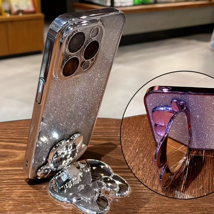 1 Funda galvanizada de lujo para iPhone 11 Pro Max, soporte con forma de conejito