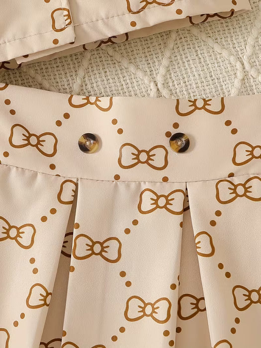 Chaleco sin Mangas con Estampado de Lazo y Falda Plisada para Niñas