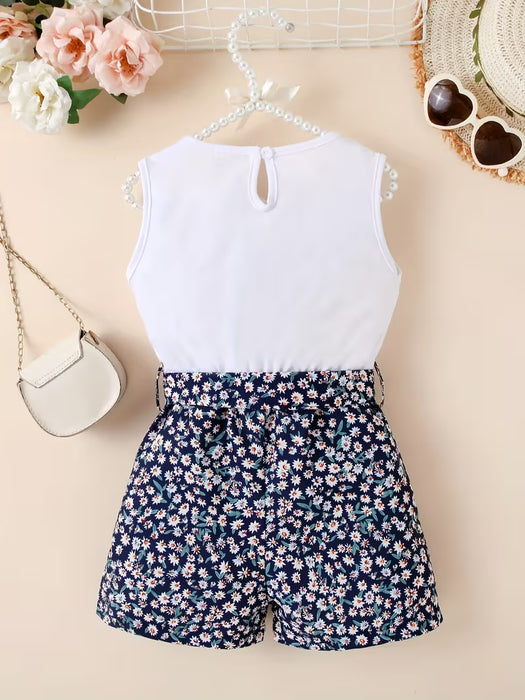 Mono floral sin mangas con gráficos de corazones entrelazados para chicas