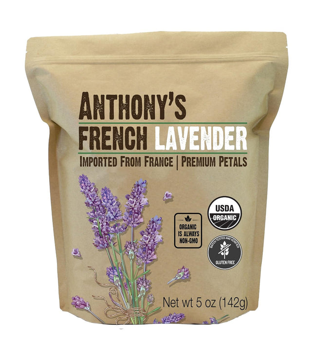 Anthony's Pétalos de Lavanda Francesa Orgánica, 5 oz, Grado Extra, Secos, Sin Gluten y Sin OGM