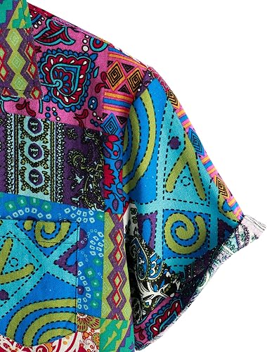 PARKLEES Camisa para hombres de algodón y lino con patrón vintage estampado estilo antiguo