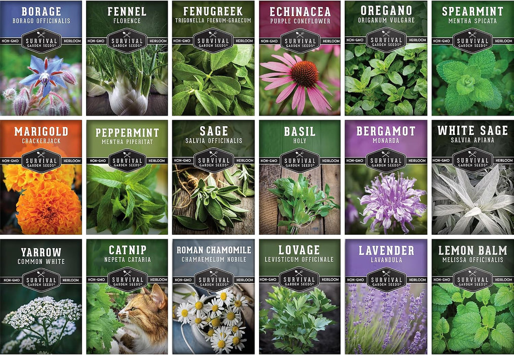 Semillas de hierbas medicinales para plantar, paquete de 18 variedades de reliquia sin OMG