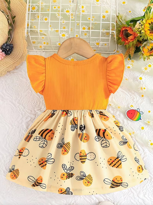 Vestido de verano sin mangas para bebé niña con estampado de abeja