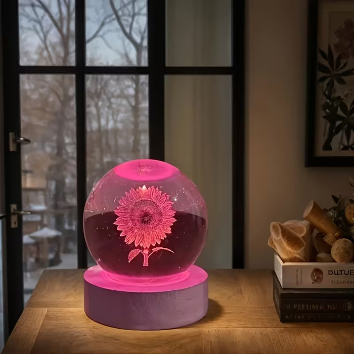 Luz de bola de cristal de girasol, acompañada de base LED que cambia de color