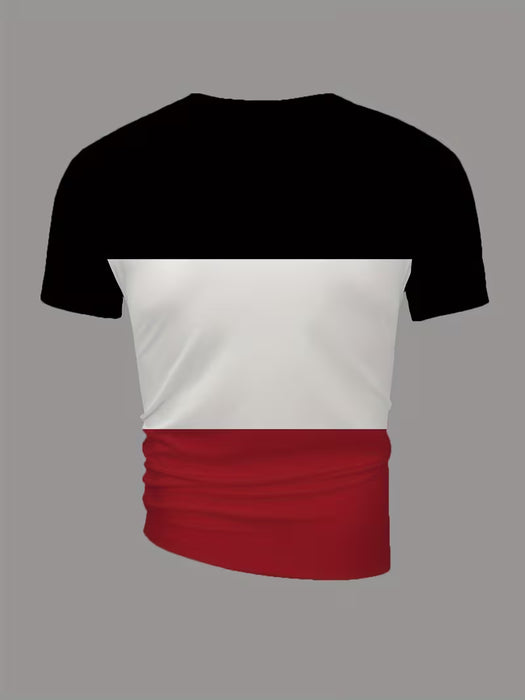 Camiseta de Estilo Vintage para Hombre, 100% Poliéster con Cuello Redondo y Estampado