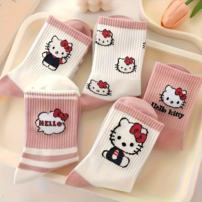 4 Pares de Calcetines de Media Caña para Mujer, con estampado de hello kitty Aleatorios