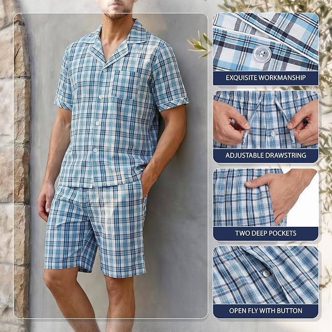 Vulcanodon Conjunto de pijama de algodón para hombre, manga corta