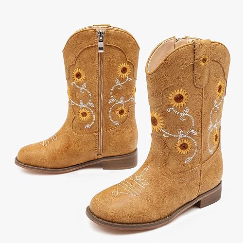 Botas vaqueras para niñas con bordado floral, estilo western, para niñas