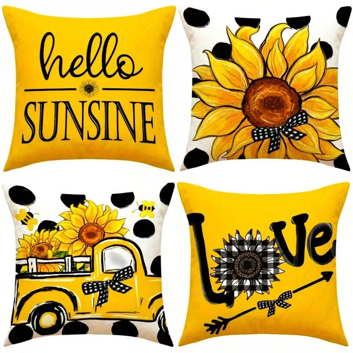 Juego de 4 fundas de cojín con diseño de girasol moderno estilo rústico
