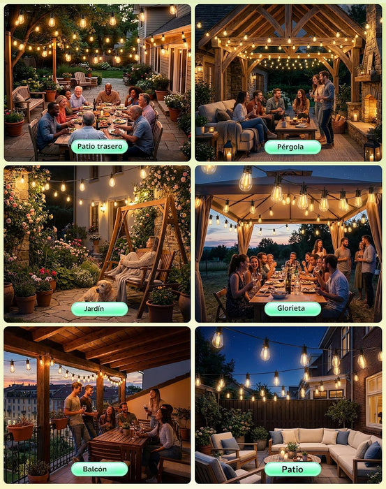 Tira de luces LED para patio al aire libre, impermeable, con control remoto, luz colgante exterior S14
