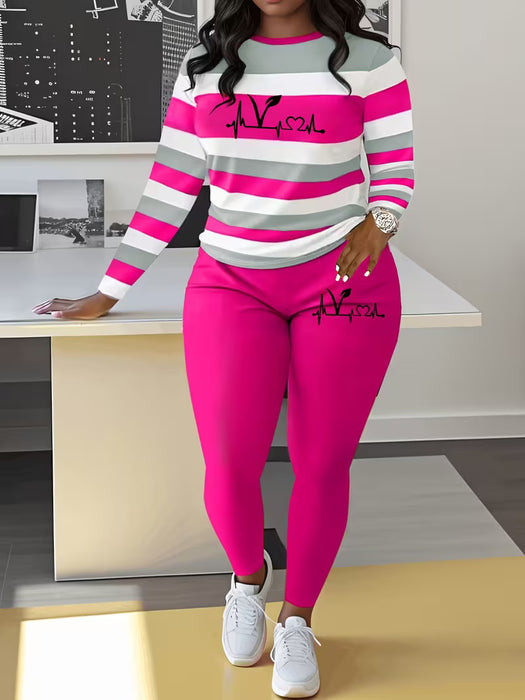 Conjunto Casual SMCT21 con Estampado de Letras a Rayas