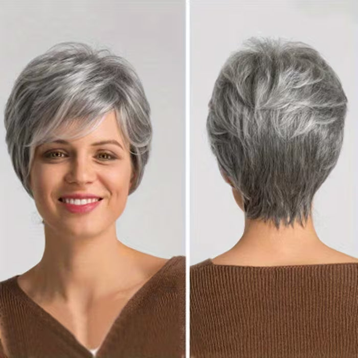 1 pieza de peluca corta plateada-gris moderna