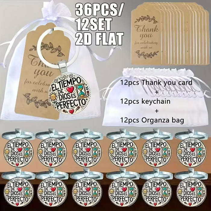 Juego de 36pcs/12 conjuntos de llaveros con bendición religiosa española 2D