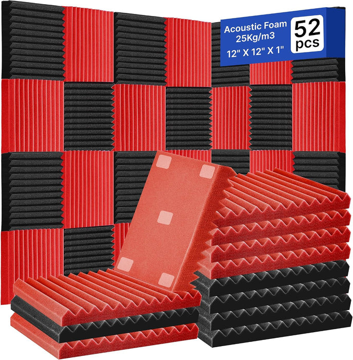 Paquete de 52 paneles de espuma acústica, de 1 x 12 x 12 pulgadas