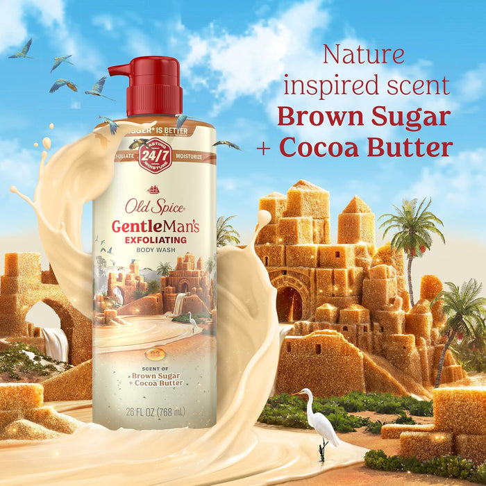 Old Spice Gentleman's Blend Gel de ducha exfoliante para hombre, azúcar moreno y manteca de cacao, 532 ml (18 fl oz)