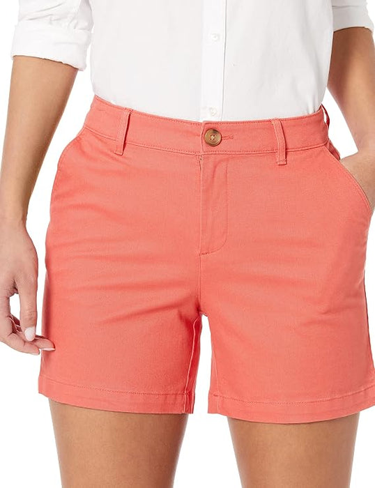 Amazon Essentials Pantalones cortos caqui de tiro medio y entrepierna de 5 pulgadas para mujer