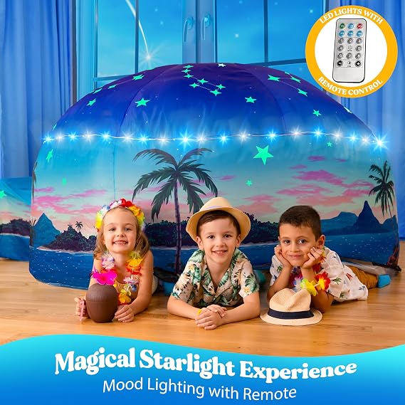 Fuerte inflable W&O Starlit Oasis con luces y sonido - Ventilador no incluido