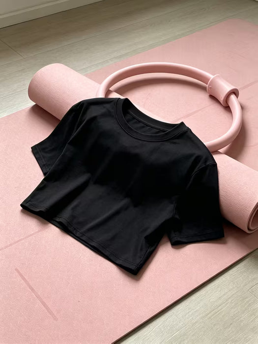 Camiseta negra de manga corta para mujer, mini y ajustada